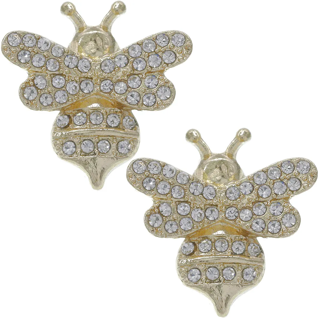 Gold Clear Bumblebee Rhinestone Stud Earrings