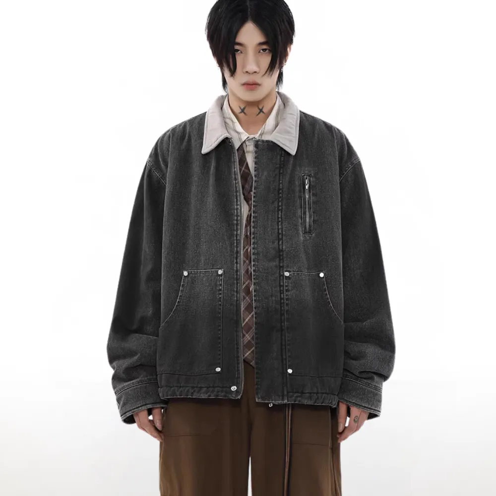 Gradient Lapel Embroidered Work Jacket