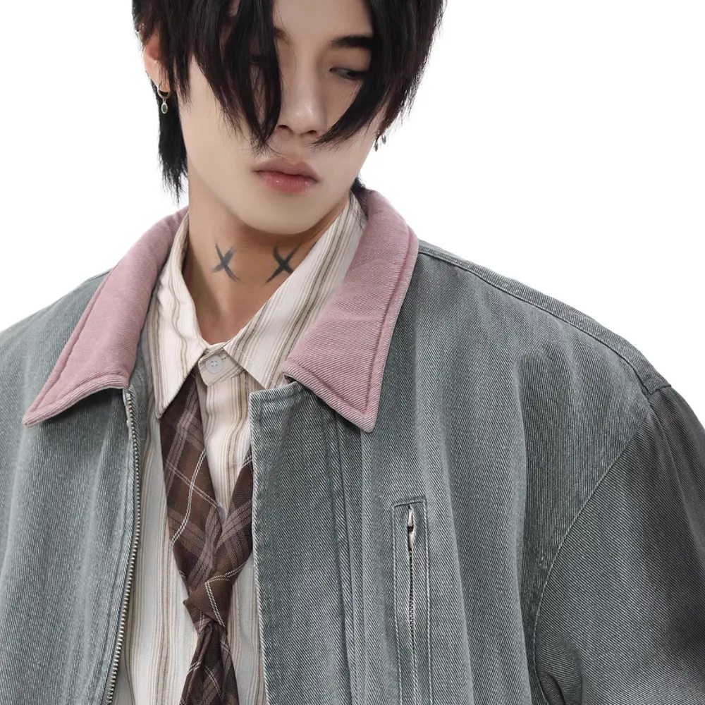 Gradient Lapel Embroidered Work Jacket