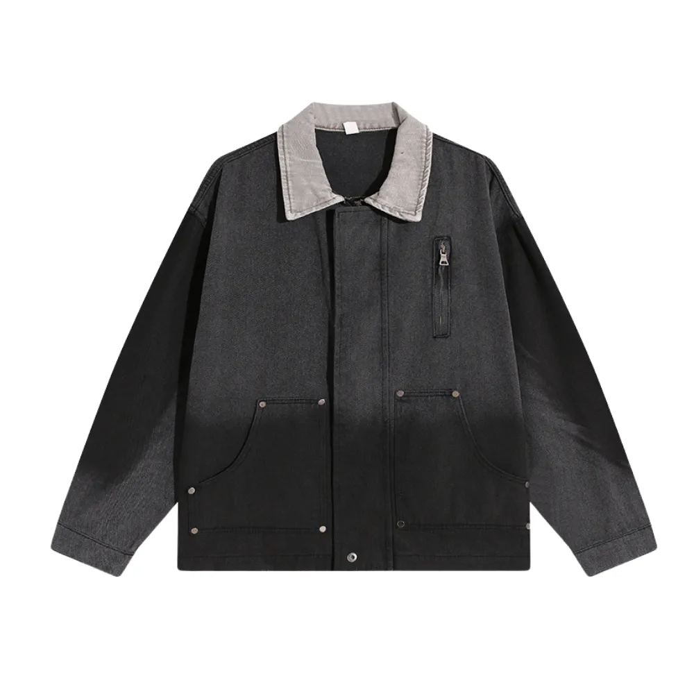 Gradient Lapel Embroidered Work Jacket