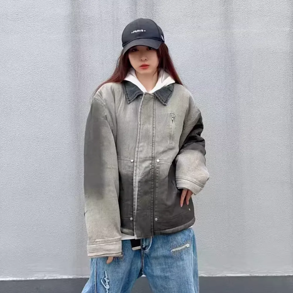 Gradient Lapel Embroidered Work Jacket