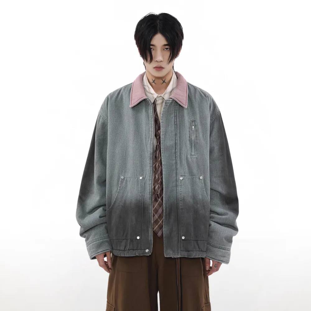 Gradient Lapel Embroidered Work Jacket