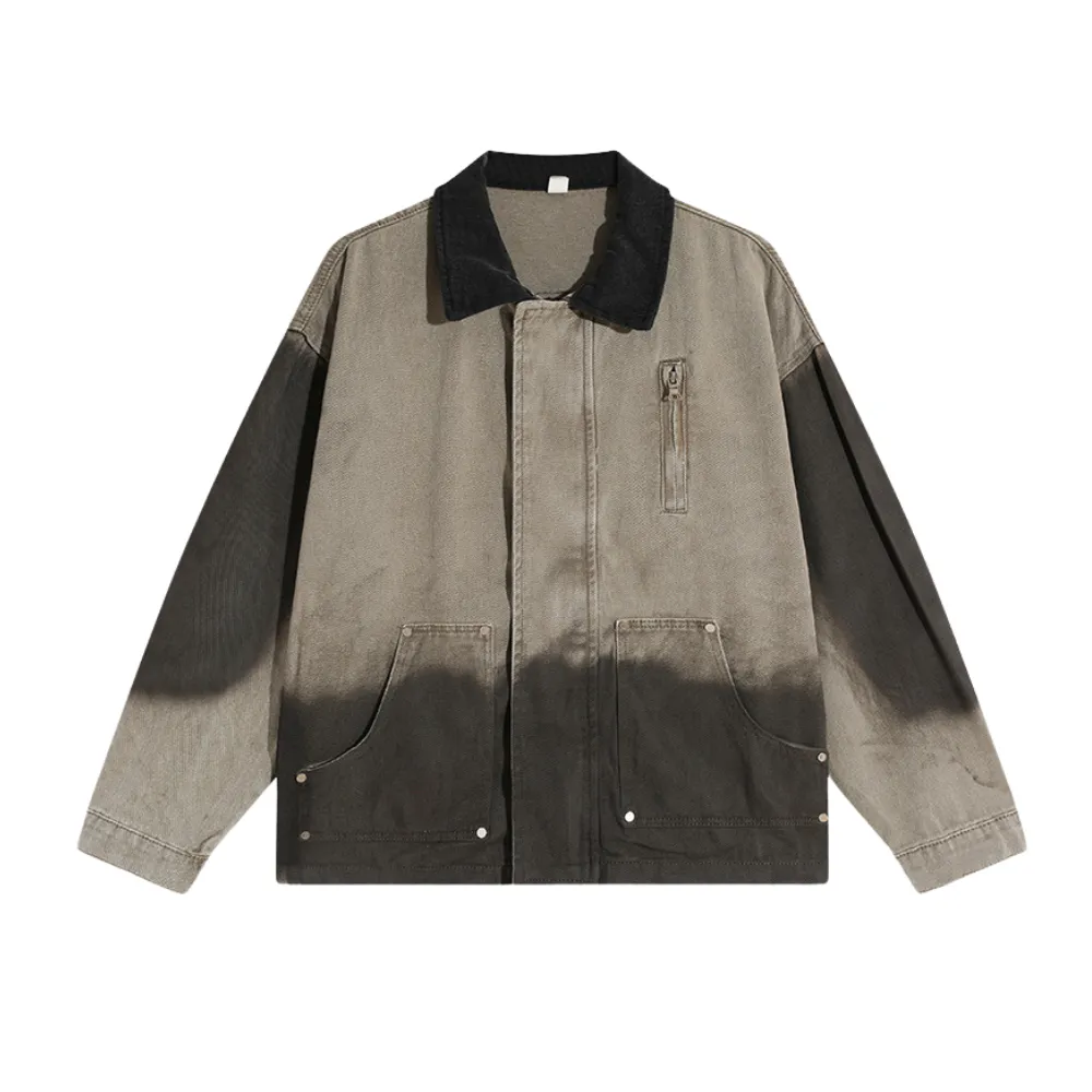 Gradient Lapel Embroidered Work Jacket