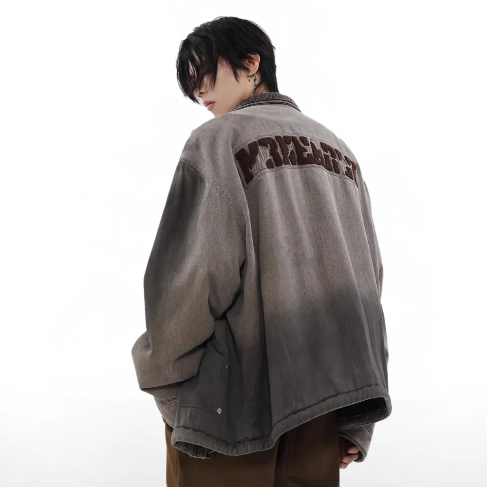 Gradient Lapel Embroidered Work Jacket