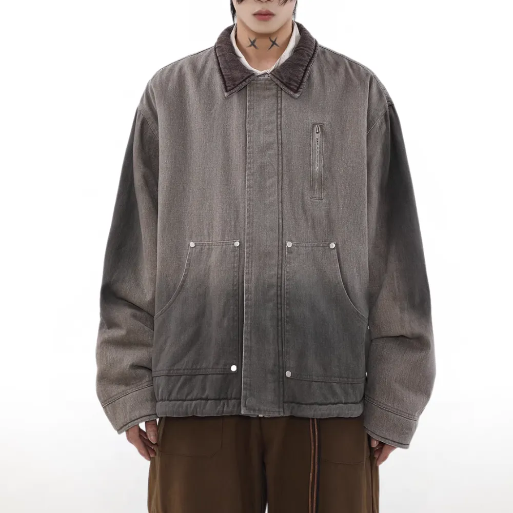 Gradient Lapel Embroidered Work Jacket