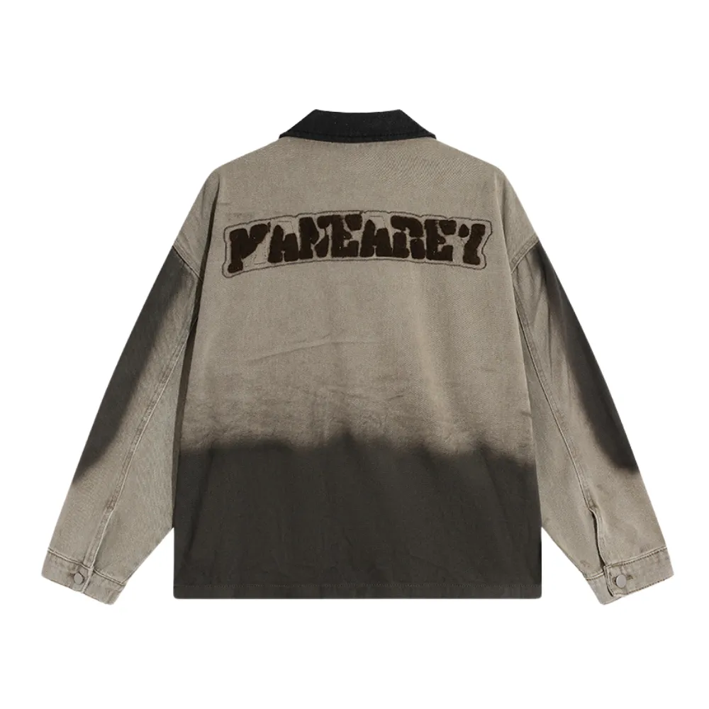 Gradient Lapel Embroidered Work Jacket