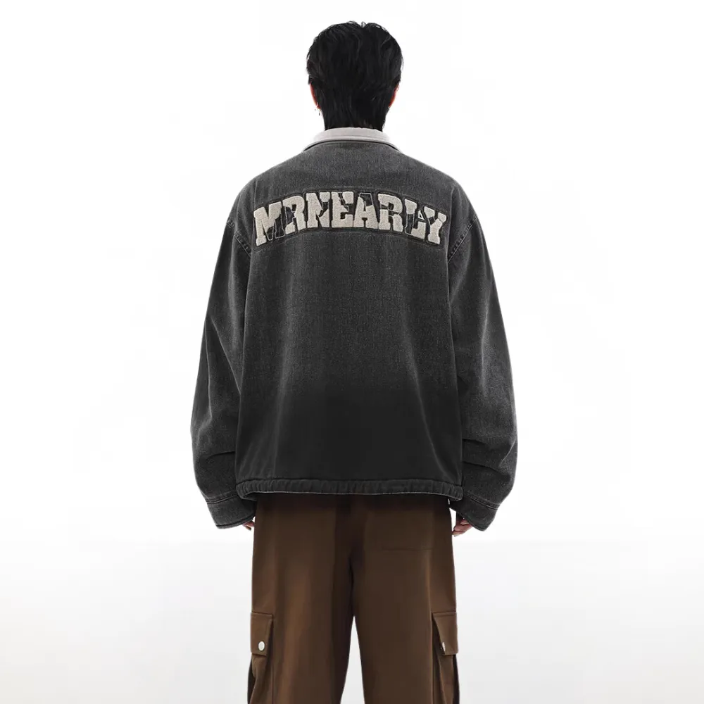 Gradient Lapel Embroidered Work Jacket