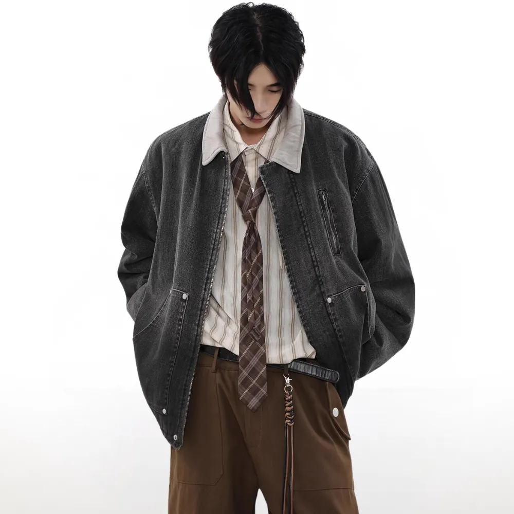 Gradient Lapel Embroidered Work Jacket