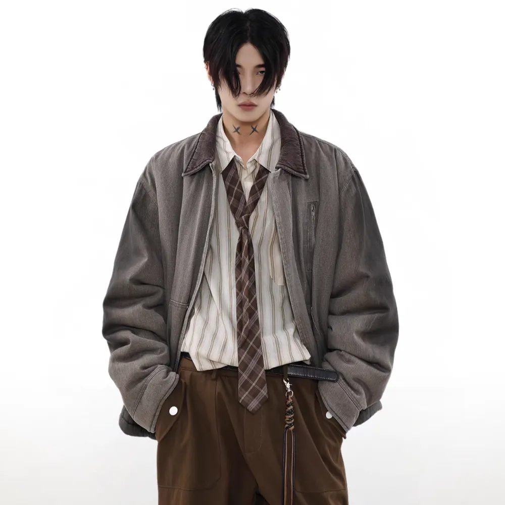Gradient Lapel Embroidered Work Jacket