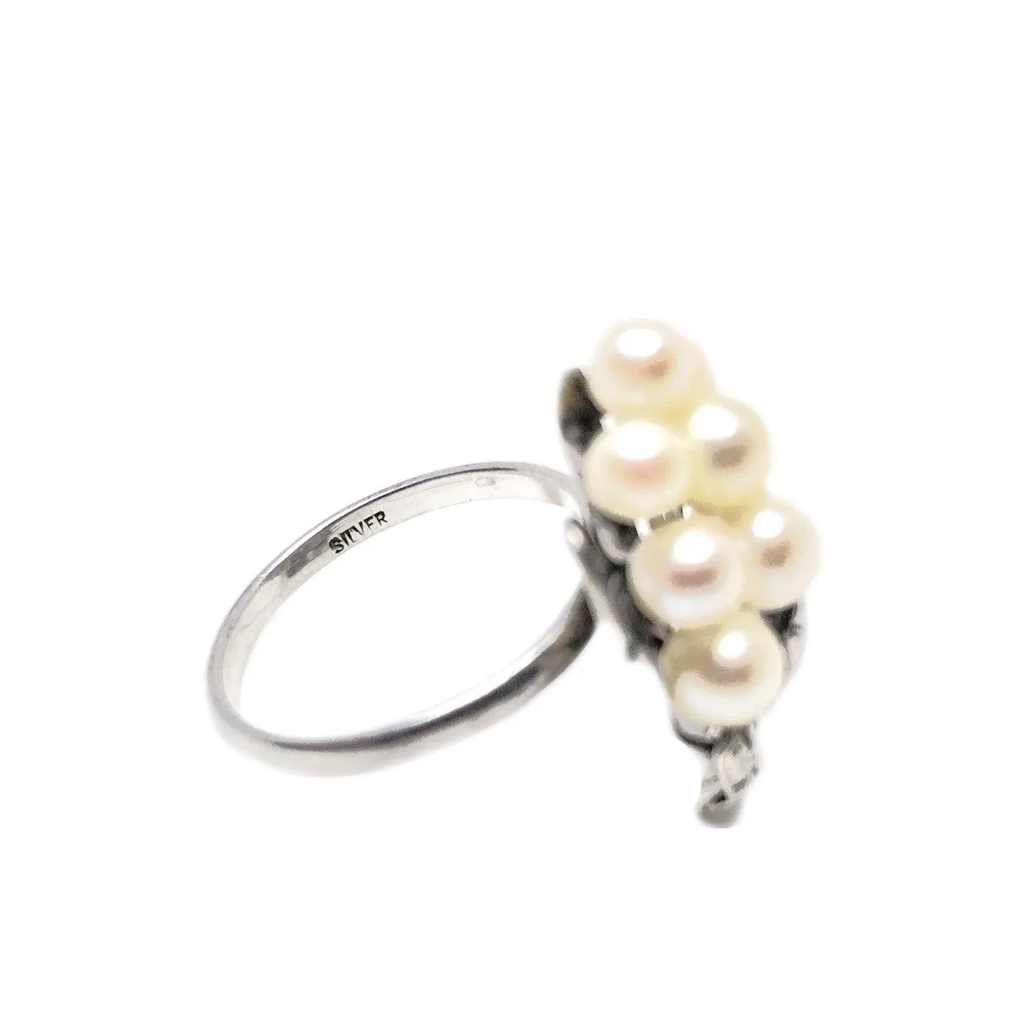 Grape Japanese Saltwater Akoya Cultured Pearl Ring- Sterling Silver Sz 7 1/4