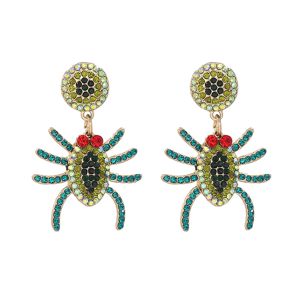 Green Cubic Zirconia & 18K Gold-Plated Spider Drop Earring