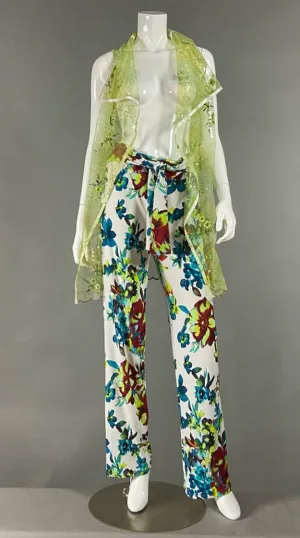 Green Embroidered Tulle Open Face Vest