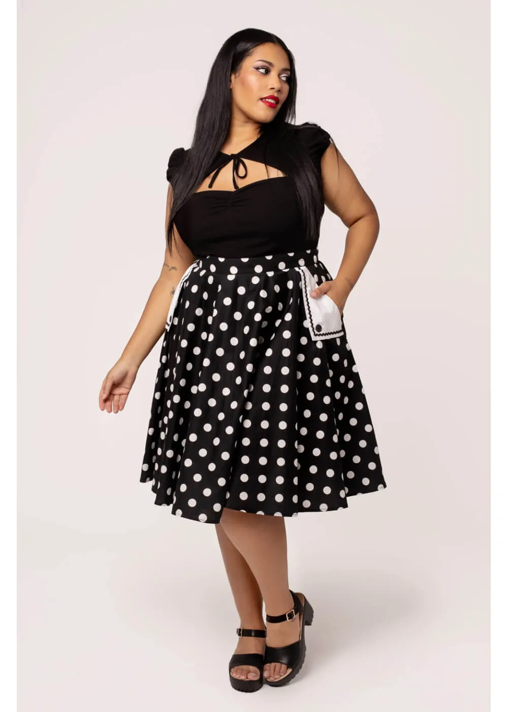 Hell Bunny Domino Polkadot 50's Swing Skirt Black