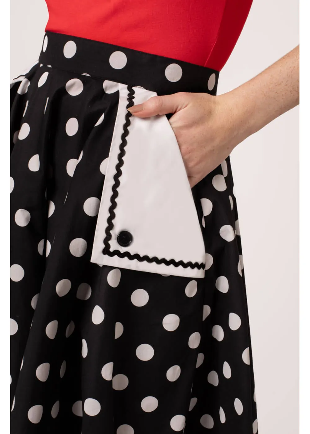Hell Bunny Domino Polkadot 50's Swing Skirt Black