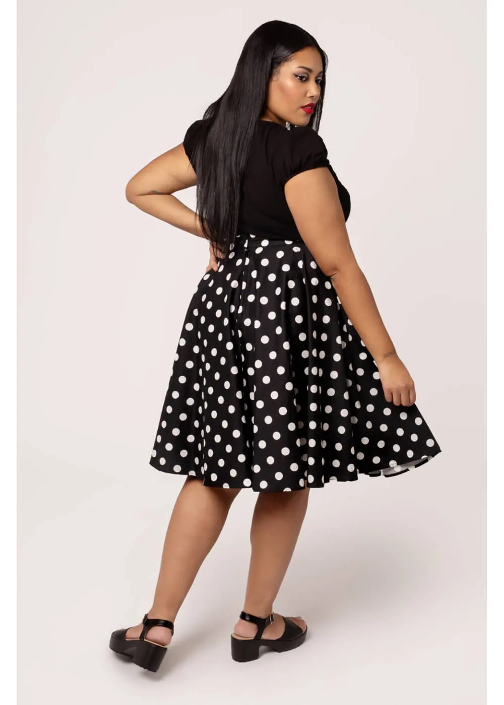 Hell Bunny Domino Polkadot 50's Swing Skirt Black