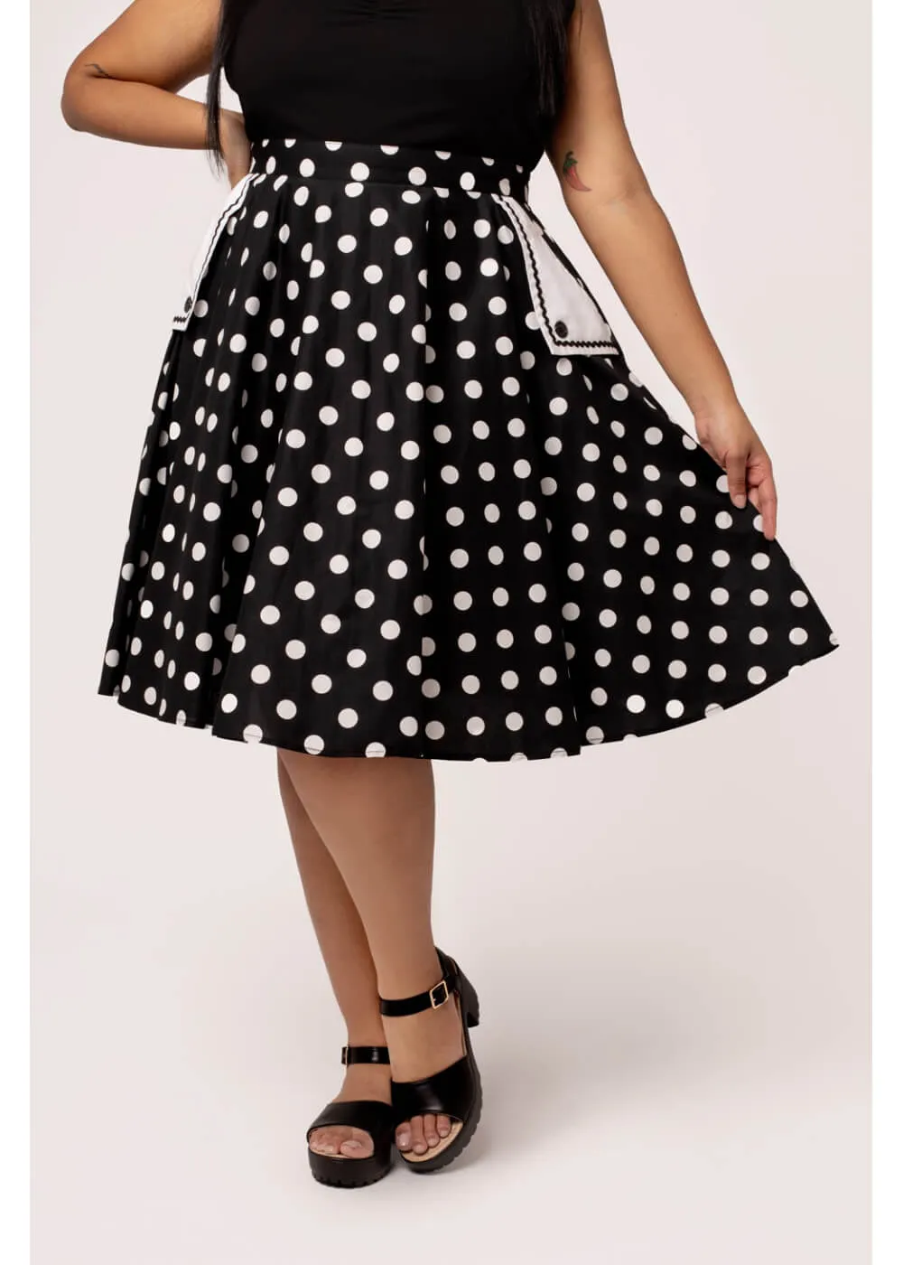 Hell Bunny Domino Polkadot 50's Swing Skirt Black