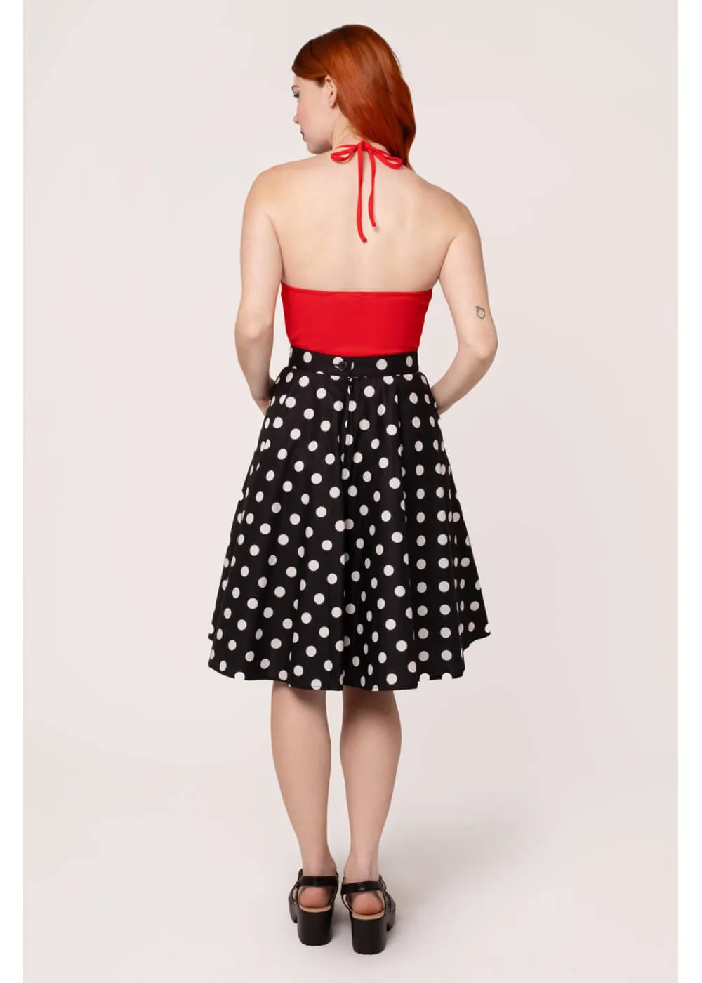 Hell Bunny Domino Polkadot 50's Swing Skirt Black