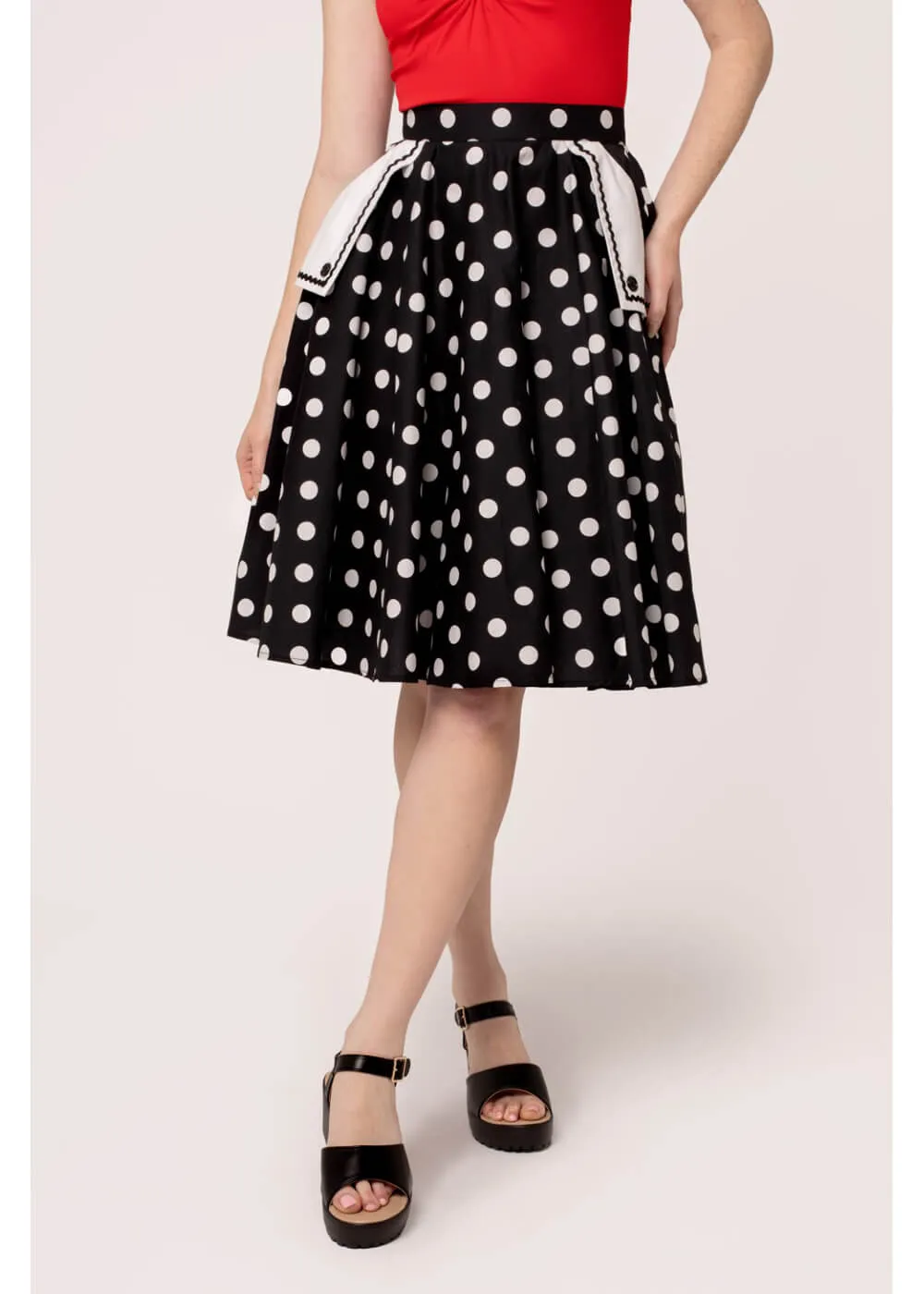 Hell Bunny Domino Polkadot 50's Swing Skirt Black