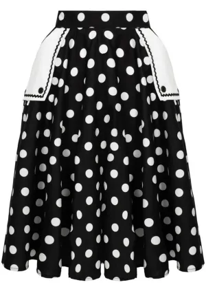 Hell Bunny Domino Polkadot 50's Swing Skirt Black