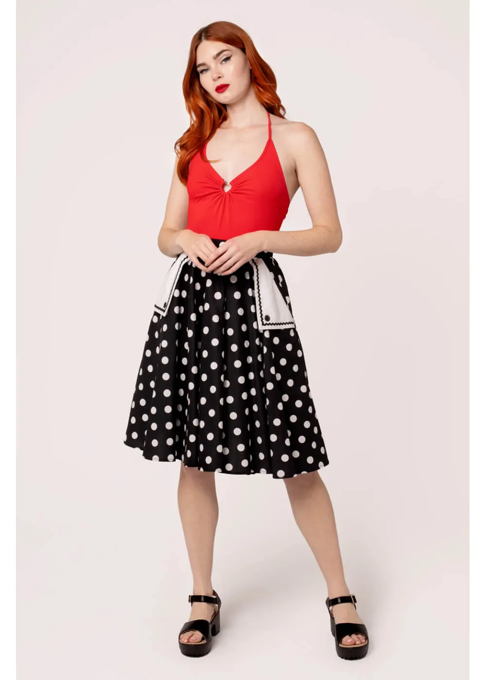 Hell Bunny Domino Polkadot 50's Swing Skirt Black