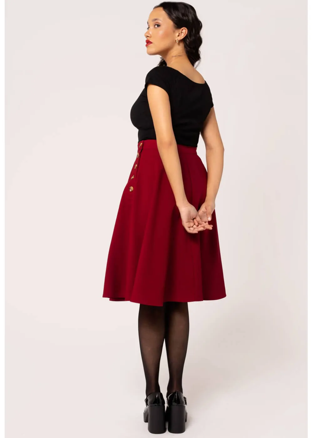 Hell Bunny Ravenwood 40's Swing Skirt Dark Red