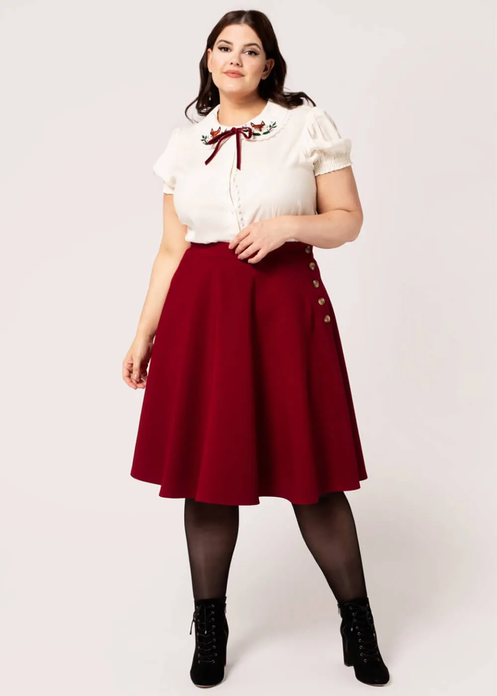 Hell Bunny Ravenwood 40's Swing Skirt Dark Red