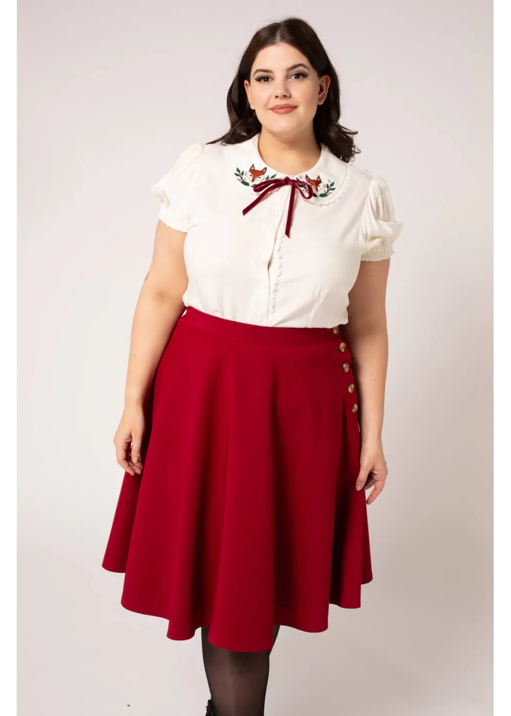 Hell Bunny Ravenwood 40's Swing Skirt Dark Red
