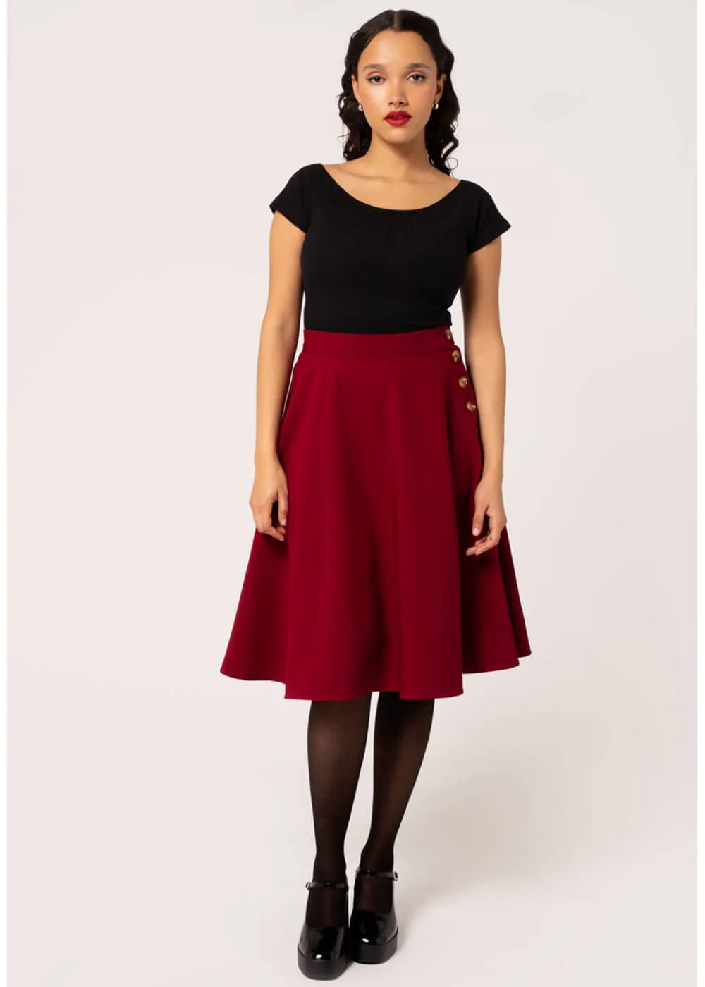 Hell Bunny Ravenwood 40's Swing Skirt Dark Red