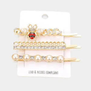 Honey Bee Pearl 3 Piece Bobby Pins