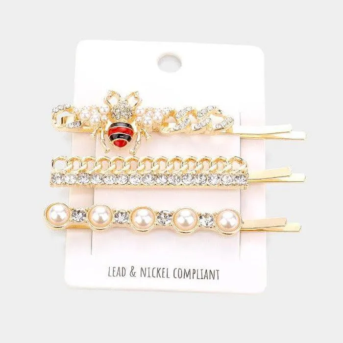 Honey Bee Pearl 3 Piece Bobby Pins