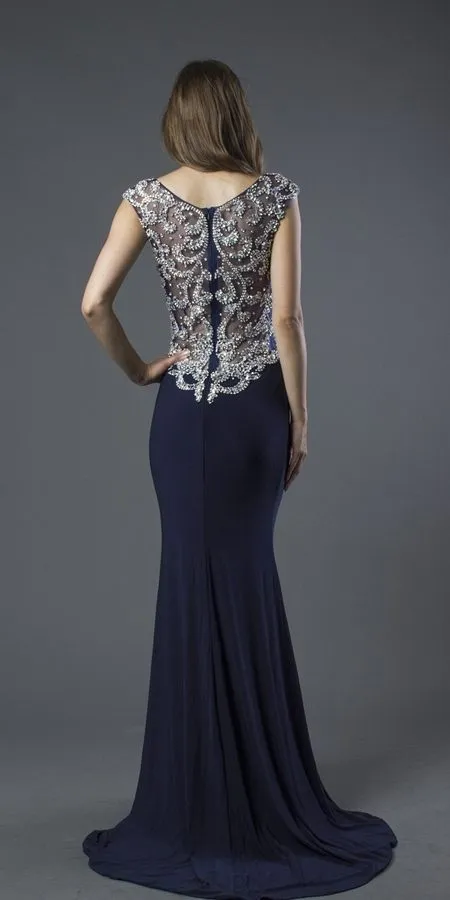 J&J Fashion 153 Embellished Illusion Back Mermaid Prom Gown