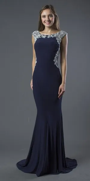 J&J Fashion 153 Embellished Illusion Back Mermaid Prom Gown