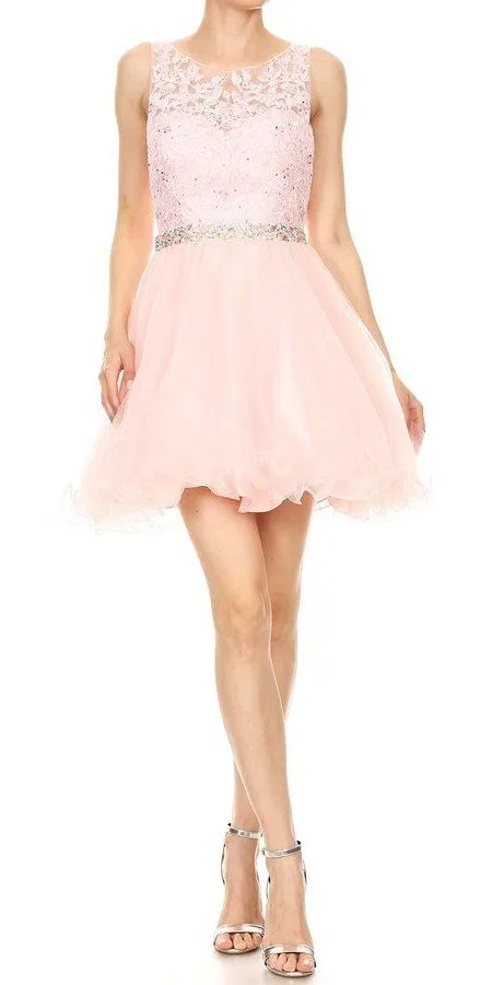 J&J Fashion 4016 Embellished Waist Homecoming Short Dress