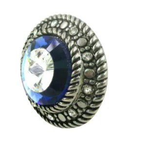 Large Blue Circular Silver Adjustable Ring