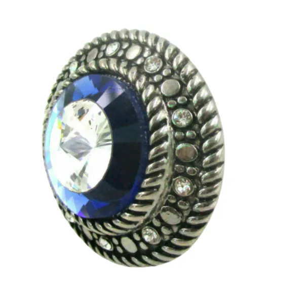 Large Blue Circular Silver Adjustable Ring