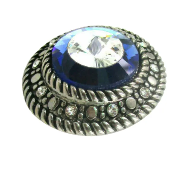 Large Blue Circular Silver Adjustable Ring