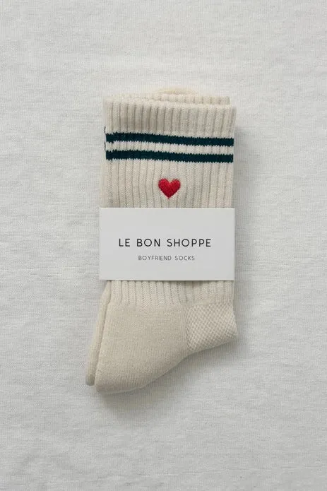 LE BON SHOPPE EMBROIDERED BOYFRIEND SOCKS || PARCHMENT   HEART