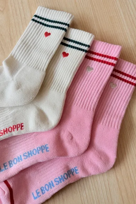 LE BON SHOPPE EMBROIDERED BOYFRIEND SOCKS || PARCHMENT   HEART