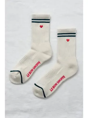 LE BON SHOPPE EMBROIDERED BOYFRIEND SOCKS || PARCHMENT   HEART
