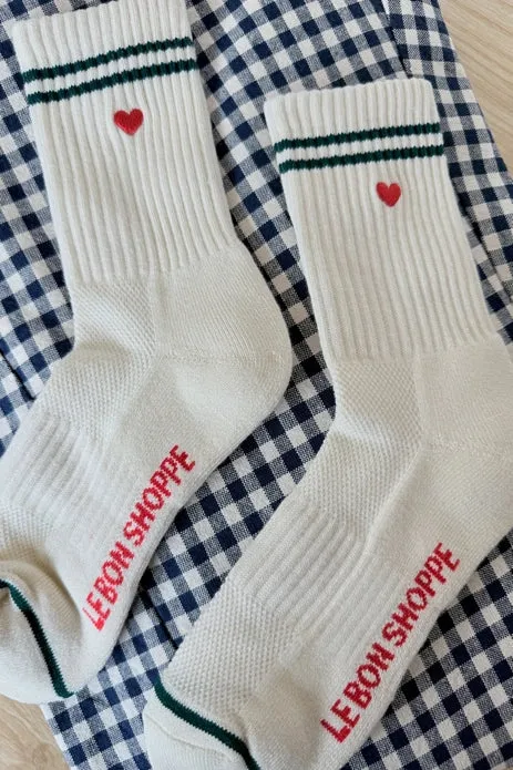 LE BON SHOPPE EMBROIDERED BOYFRIEND SOCKS || PARCHMENT   HEART