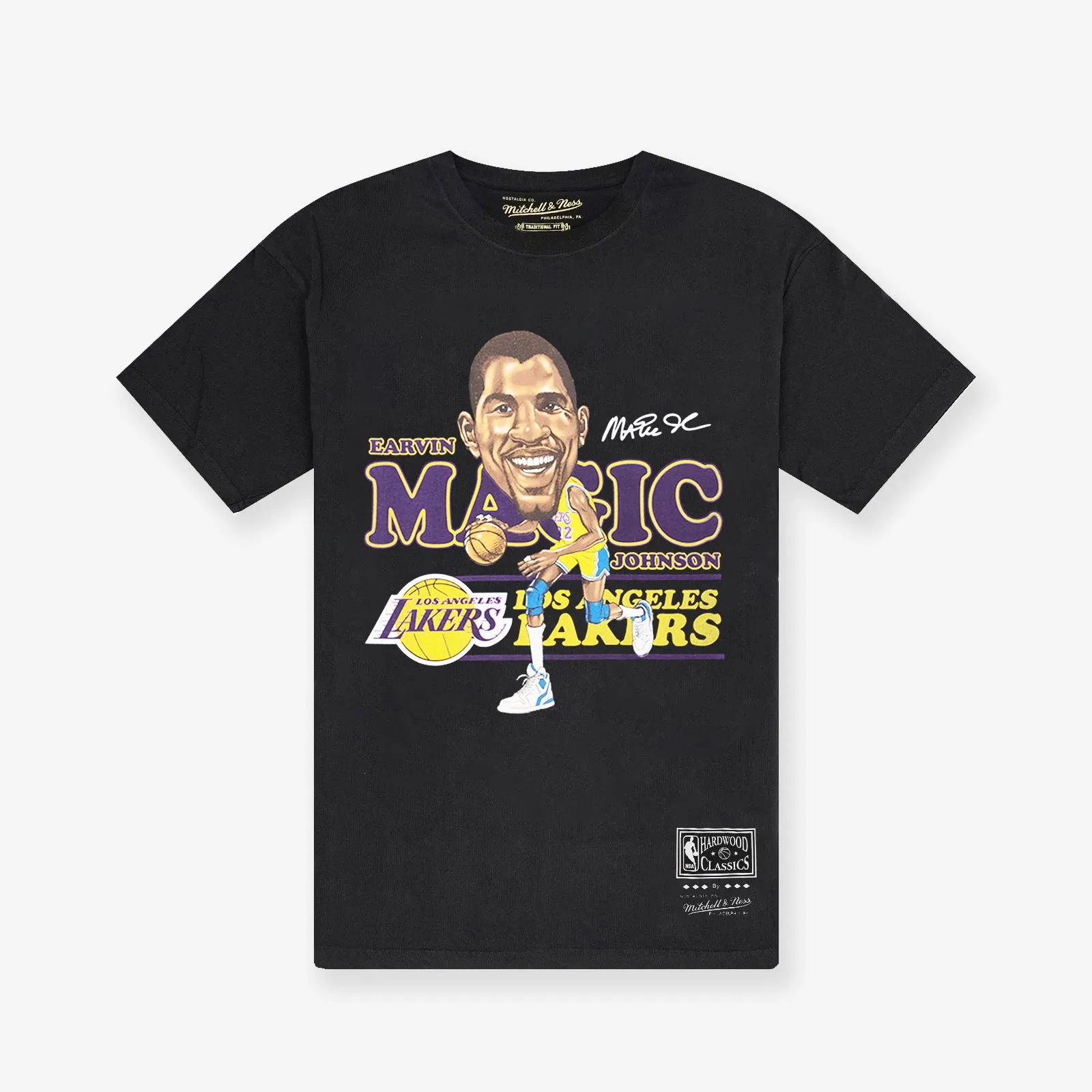 Magic Johnson Los Angeles Lakers Caricature Vintage Tee - Faded Black