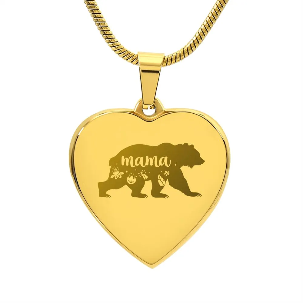 Mama Bear Engraved Heart Necklace With Personalized Message