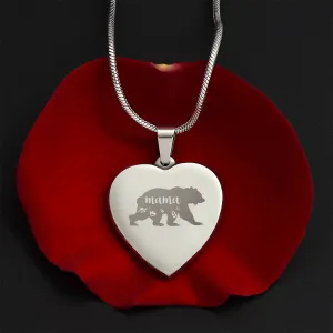 Mama Bear Engraved Heart Necklace With Personalized Message