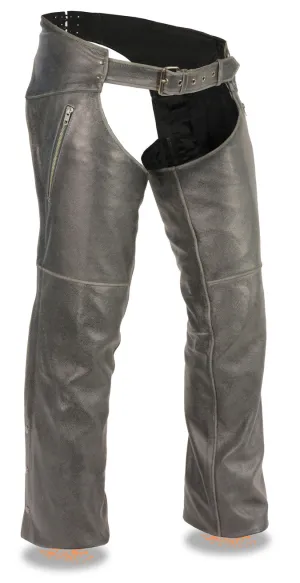 Men's Motorcycle Vintage Distressed Slate Chap with Thigh Zippered Pockets