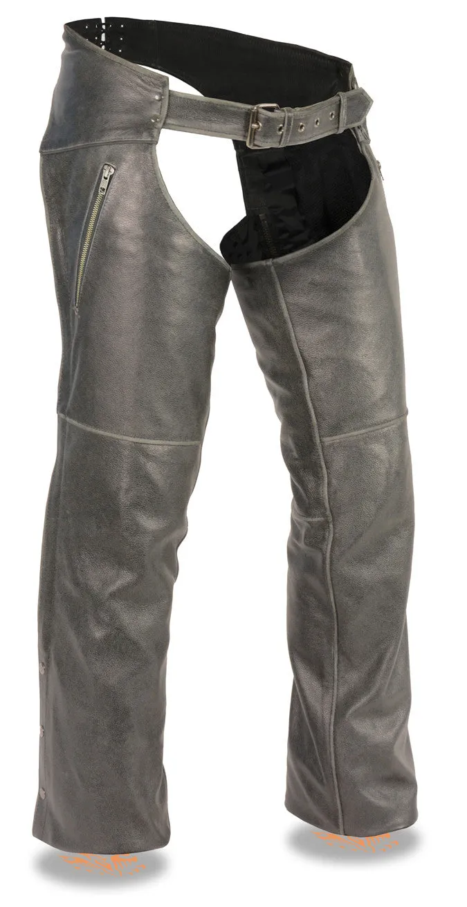 Men's Motorcycle Vintage Distressed Slate Chap with Thigh Zippered Pockets