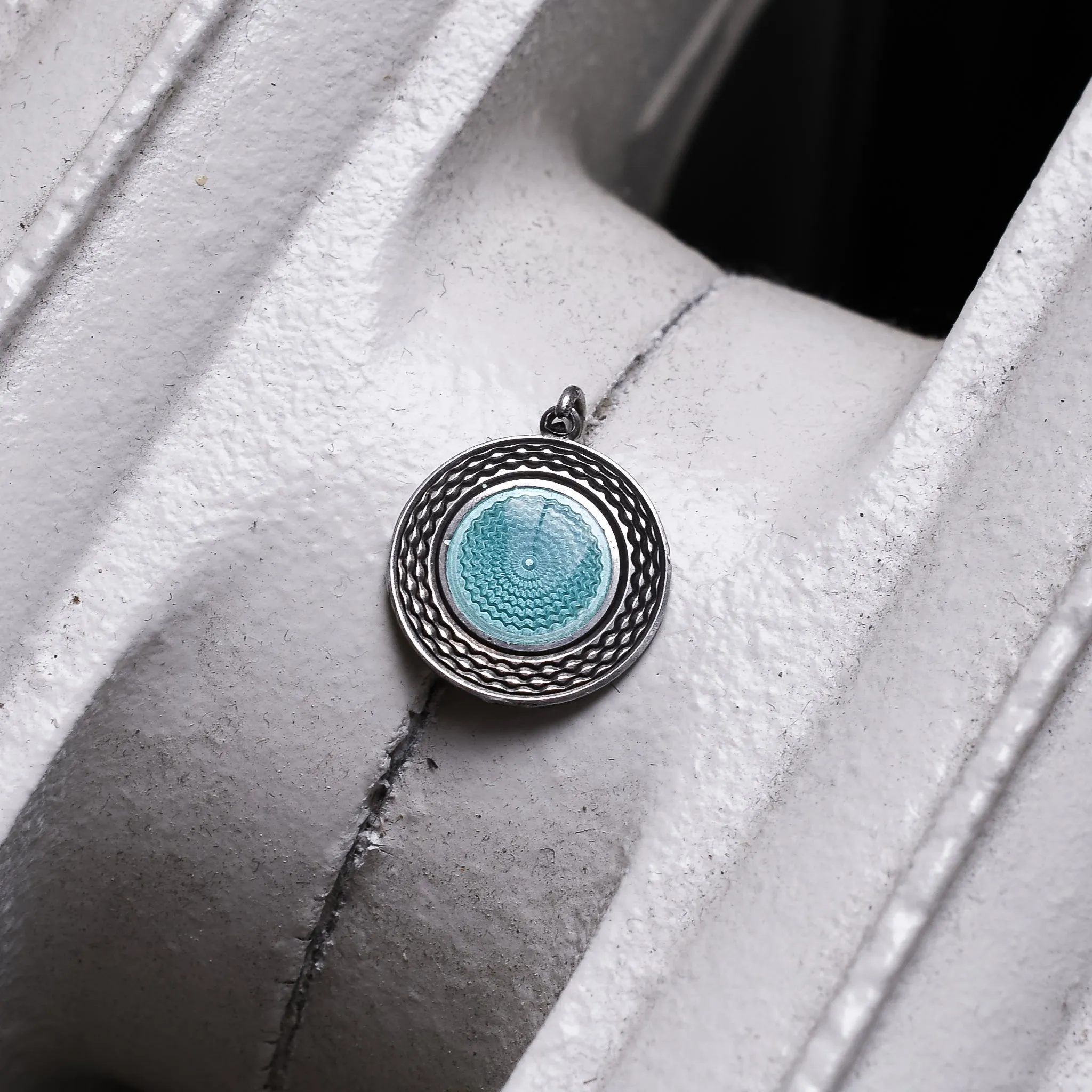 Mid-Century Turquoise Guilloché Enamel Pendant