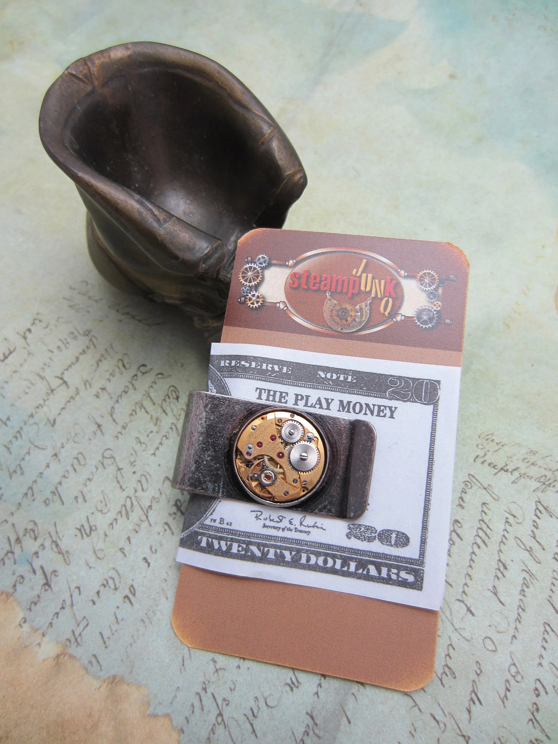 Money Clips for Men - Steampunk Jewelry - Gifts Under 25 - Vintage gold watch movement Money Clip - Gift for Man - Groomsmen