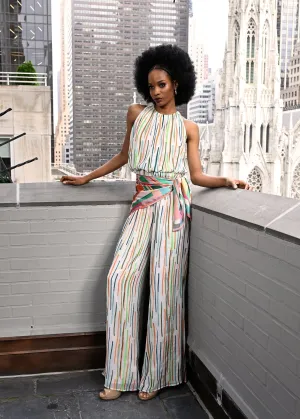 Multi-color Deauville Embroidered Stripe Jumpsuit