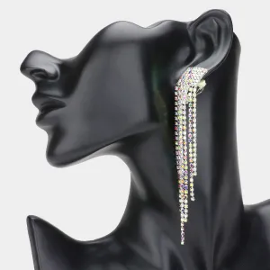 Multi-Color Rhinestone Pave Fringe Clip On Pageant Earrings  | Clip On Rhinestone Fashion Earrings |  627817