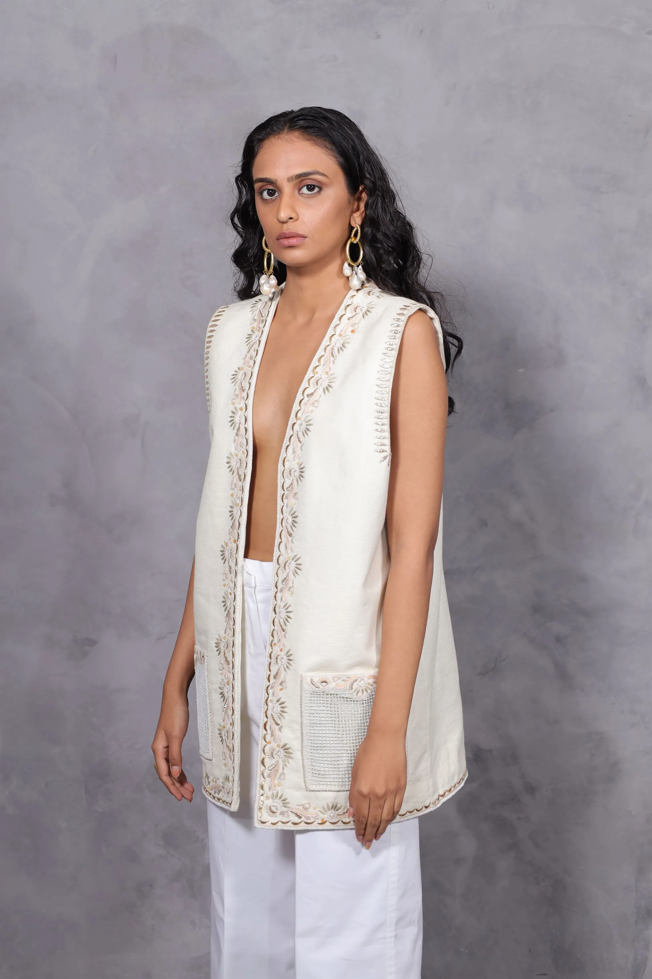 New Season Summer to Fall 2024--Jacket Bundi Embroidered Linen Off White-CH2/15-Senso-Fashion Edit Hemji